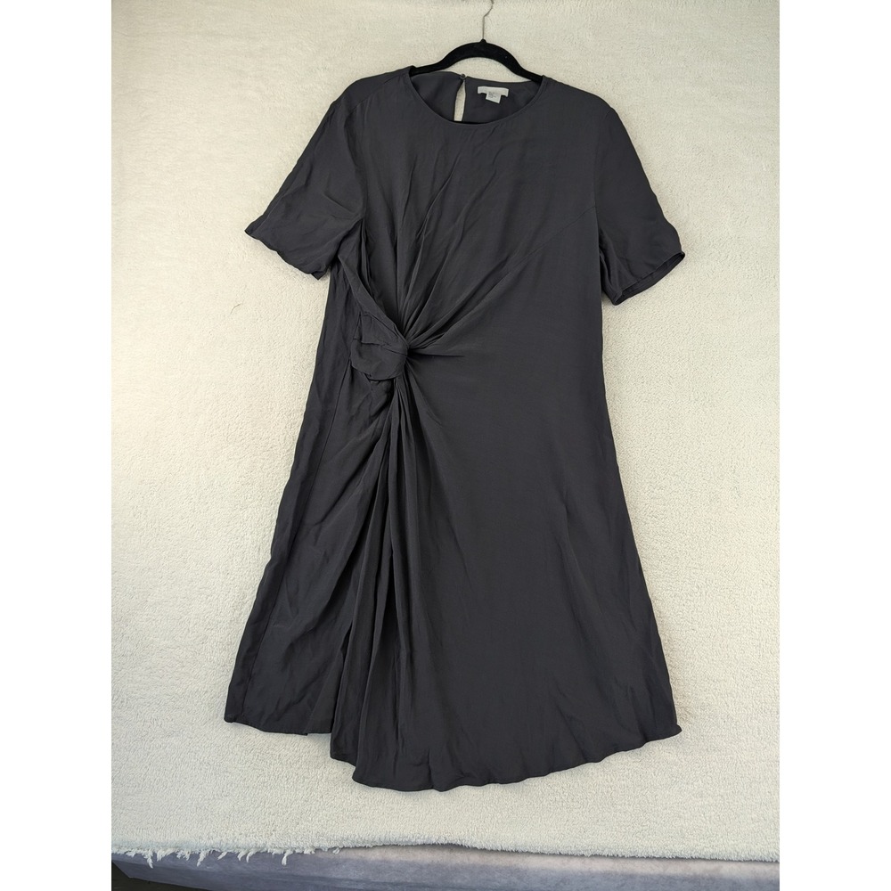HM Womens Grey Front Knot Twist Midi Dress Short Sleeve Keyhole Back Size 10